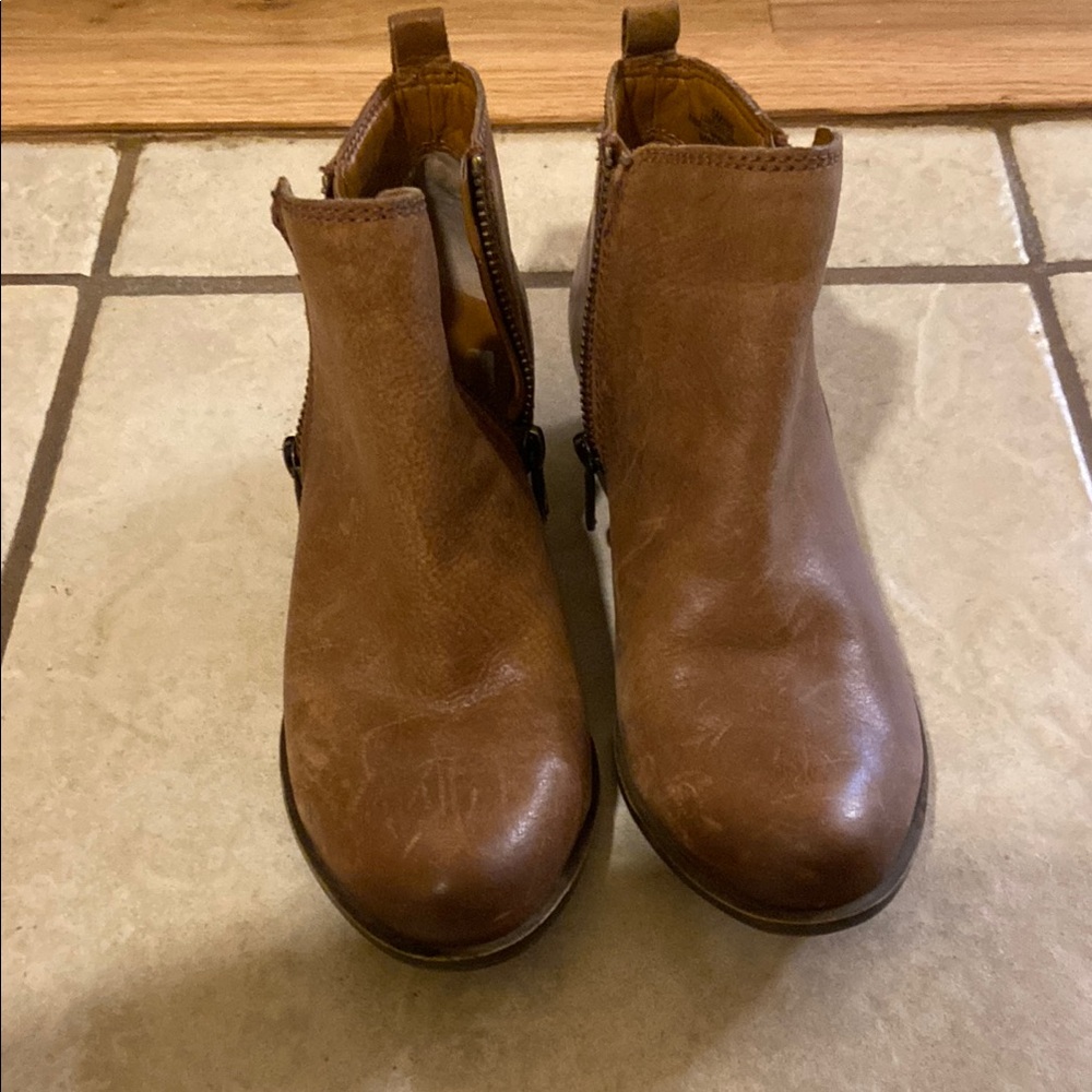 Lucky Brand Brown Ankle Booties with Elastic Panels